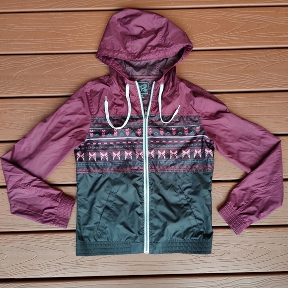 Y2K Empyre Jacket Purple Aztec Windbreaker Full Zip Hooded Coat Women's Med VTG - Picture 1 of 9